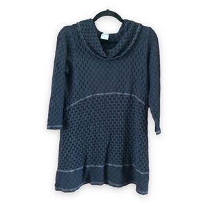 CMC Gray Textured Cowlneck Tunic Top 3/4 Sleeve Lagenlook Boho Size Small